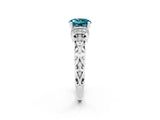 White gold Round Cut Blue Topaz Solitaire Ring with Filigree Band and Four-Prong Setting_26