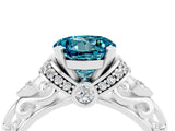 White gold Round Cut Blue Topaz Solitaire Ring with Filigree Band and Four-Prong Setting_28