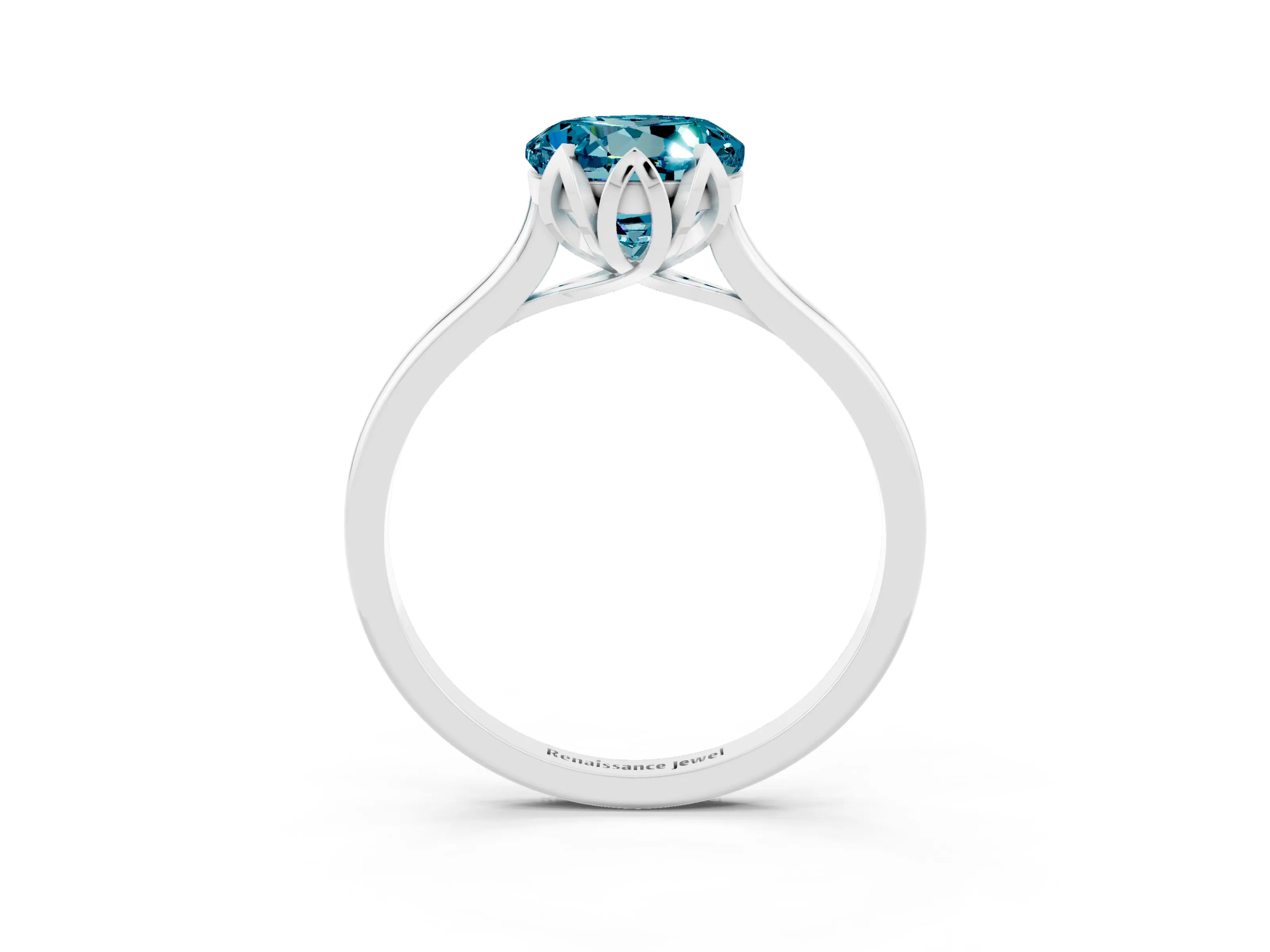 White gold Round Cut Blue Topaz Solitaire Ring with Flower Prong Setting and Classic Band_15