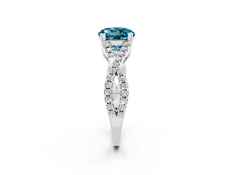 White gold Round Cut Blue Topaz Solitaire Ring with Four-Prong Setting and Twisted Pavé Band_2