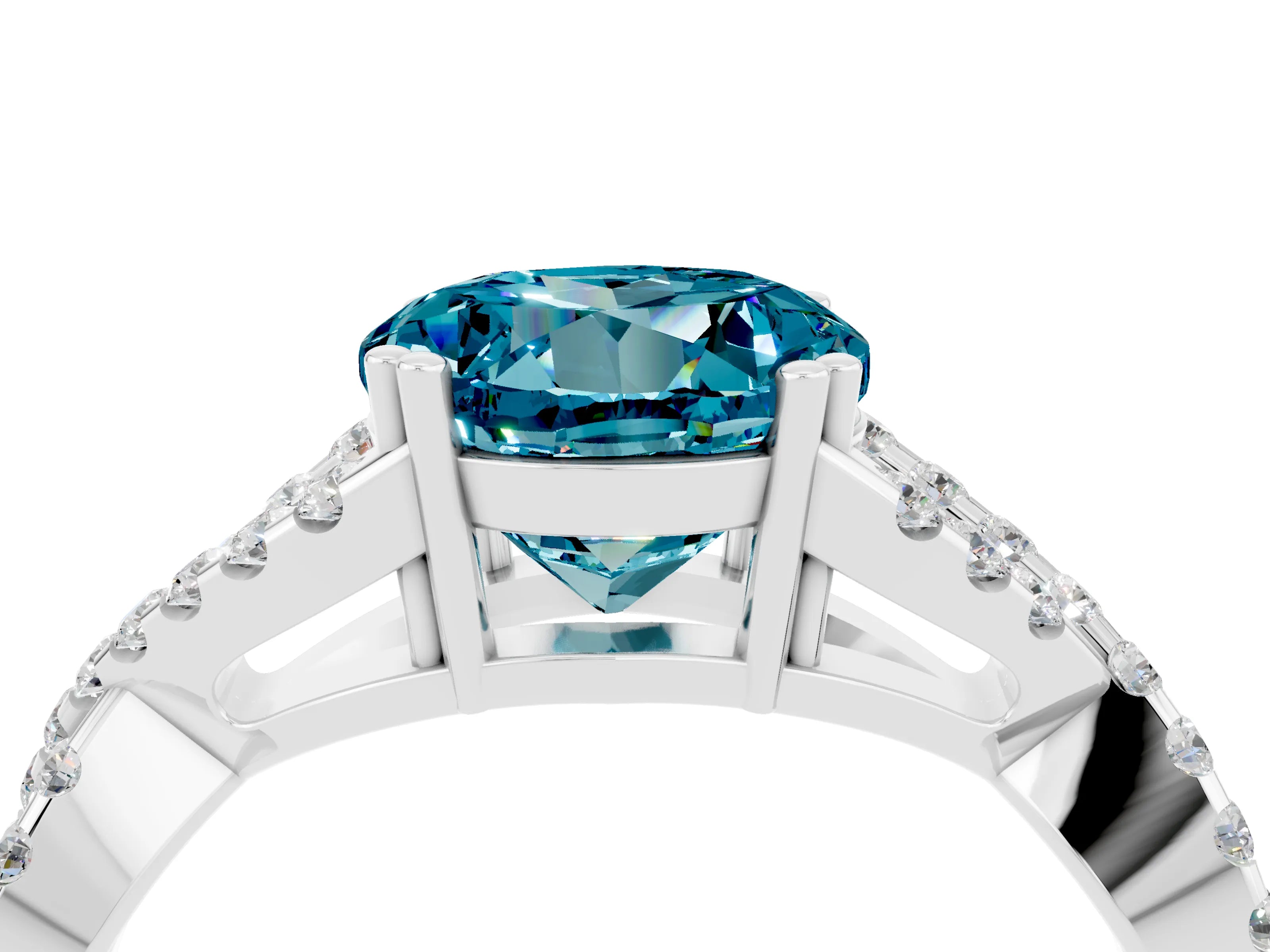 White gold Round Cut Blue Topaz Solitaire Ring with Four-Prong Setting and Twisted Pavé Band_4