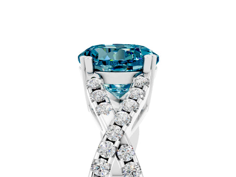 White gold Round Cut Blue Topaz Solitaire Ring with Four-Prong Setting and Twisted Pavé Band_5
