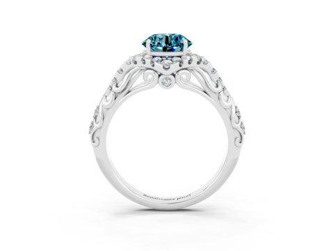 White gold Round Cut Blue Topaz Solitaire Ring with Hidden Halo and Pavé Band_15