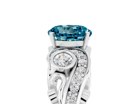 White gold Round Cut Blue Topaz Solitaire Ring with Milgrain Pavé Band and Four-Prong Setting_53