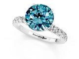White gold Round Cut Blue Topaz Solitaire Ring with Pavé Accents and Four-Prong Setting_1