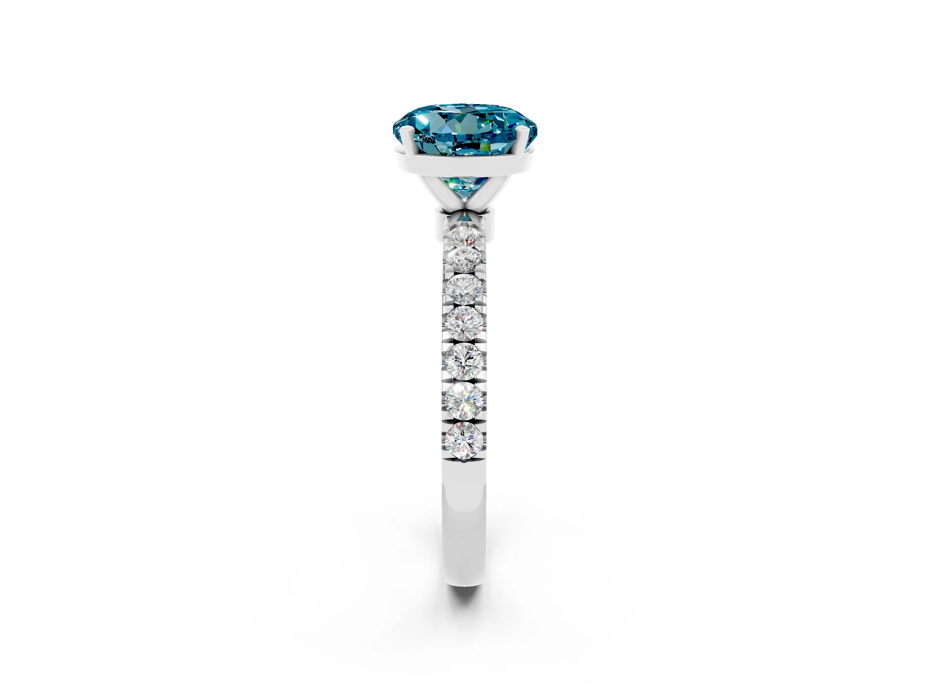 White gold Round Cut Blue Topaz Solitaire Ring with Pavé Accents and Four-Prong Setting_2