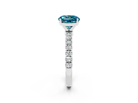 White gold Round Cut Blue Topaz Solitaire Ring with Pavé Accents and Four-Prong Setting_2