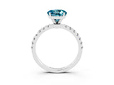 White gold Round Cut Blue Topaz Solitaire Ring with Pavé Accents and Four-Prong Setting_3