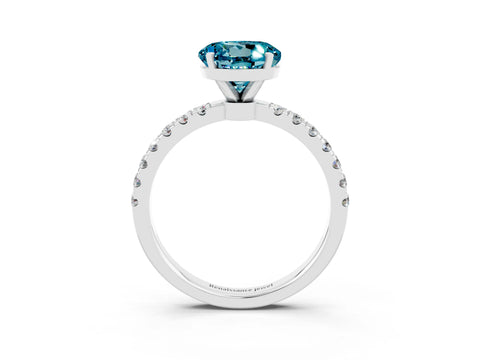 White gold Round Cut Blue Topaz Solitaire Ring with Pavé Accents and Four-Prong Setting_3