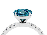 White gold Round Cut Blue Topaz Solitaire Ring with Pavé Accents and Four-Prong Setting_4