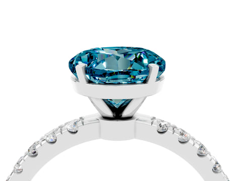 White gold Round Cut Blue Topaz Solitaire Ring with Pavé Accents and Four-Prong Setting_4