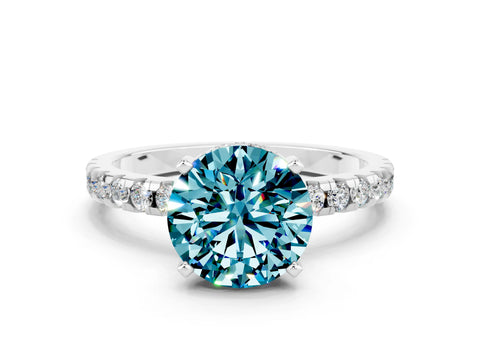 White gold Round Cut Blue Topaz Solitaire Ring with Pavé Band and Four-Prong Setting_36