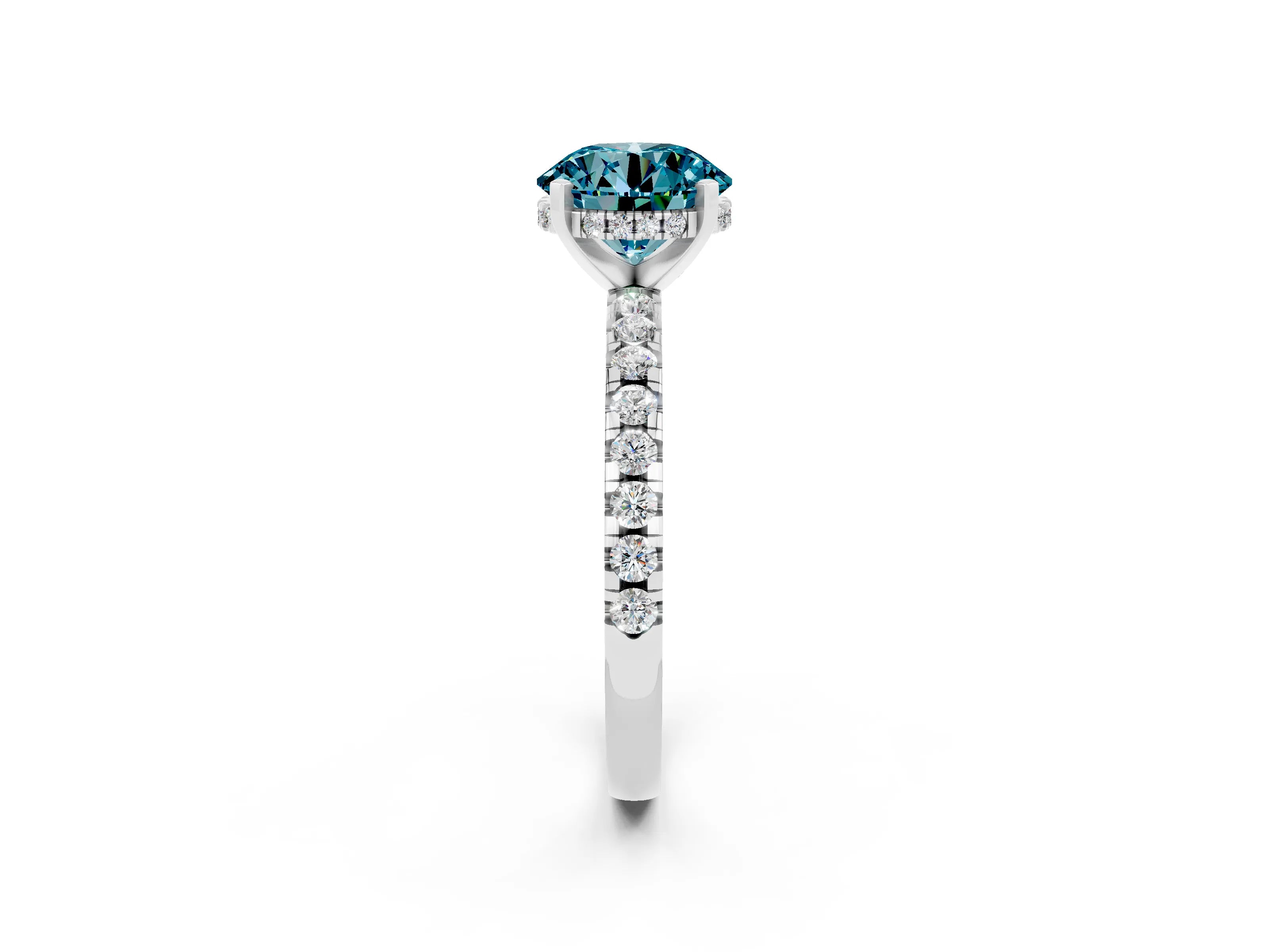 White gold Round Cut Blue Topaz Solitaire Ring with Pavé Band and Four-Prong Setting_38
