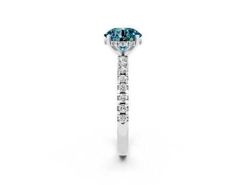 White gold Round Cut Blue Topaz Solitaire Ring with Pavé Band and Four-Prong Setting_38