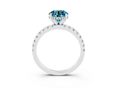 White gold Round Cut Blue Topaz Solitaire Ring with Pavé Band and Four-Prong Setting_39