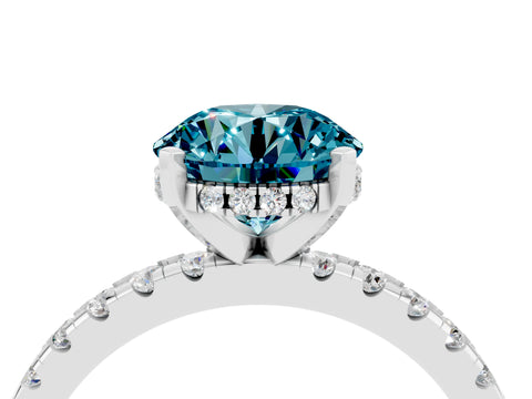 White gold Round Cut Blue Topaz Solitaire Ring with Pavé Band and Four-Prong Setting_40