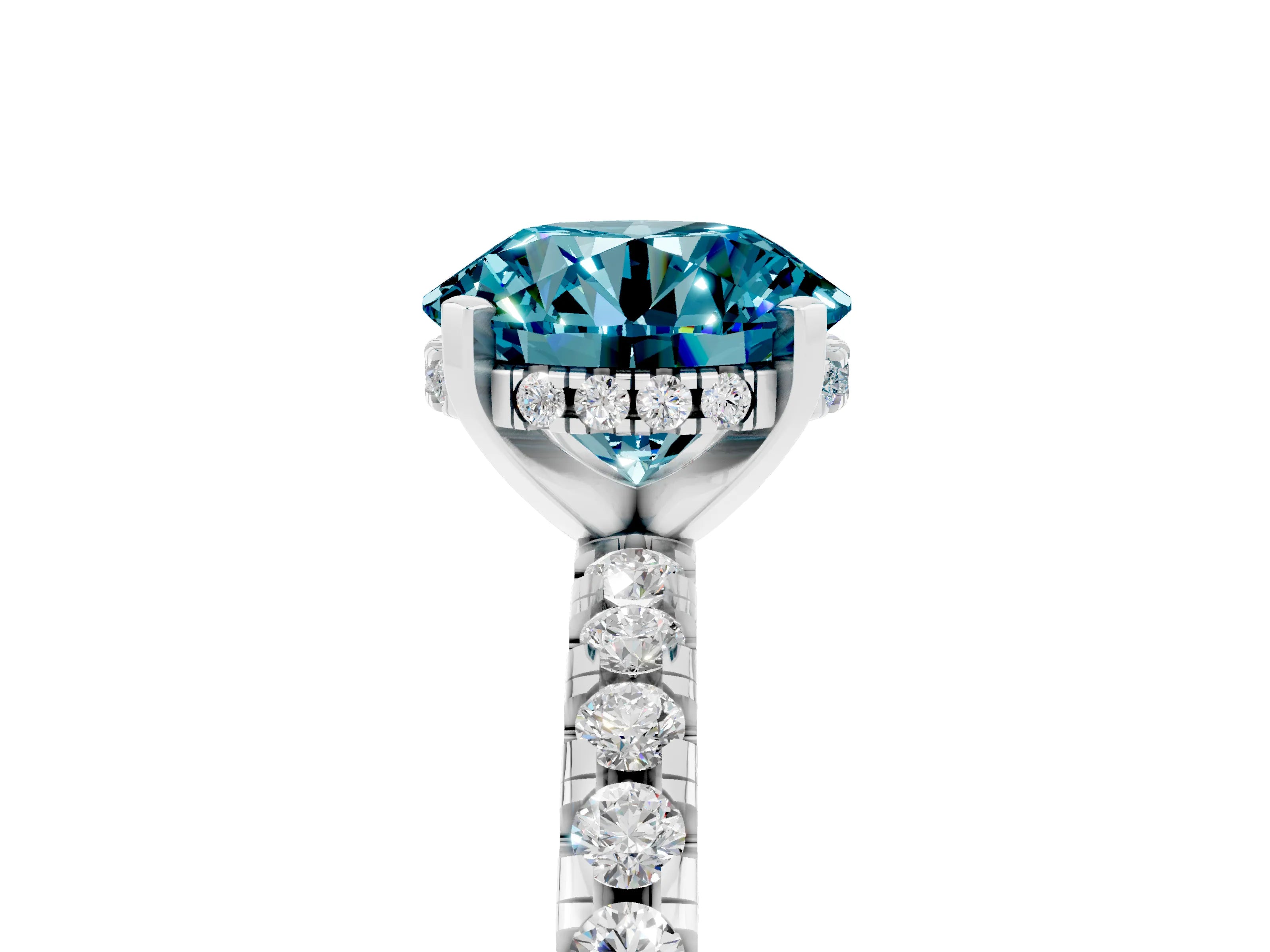 White gold Round Cut Blue Topaz Solitaire Ring with Pavé Band and Four-Prong Setting_41