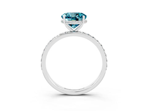 White gold Round Cut Blue Topaz Solitaire Ring with Pavé Band and Hidden Halo_27