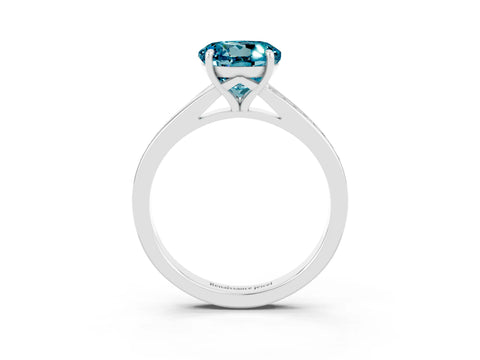 White gold Round Cut Blue Topaz Solitaire Ring with Pavé Band and Prong Setting_15