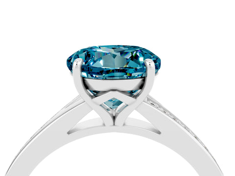 White gold Round Cut Blue Topaz Solitaire Ring with Pavé Band and Prong Setting_4