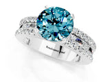 White gold Round Cut Blue Topaz Solitaire Ring with Pavé and Channel Set Band_1