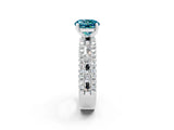 White gold Round Cut Blue Topaz Solitaire Ring with Pavé and Channel Set Band_2