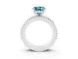 White gold Round Cut Blue Topaz Solitaire Ring with Pavé and Channel Set Band_3