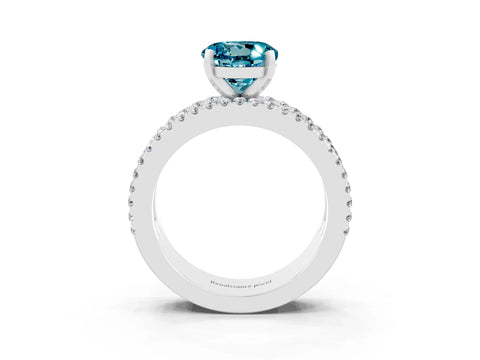 White gold Round Cut Blue Topaz Solitaire Ring with Pavé and Channel Set Band_3