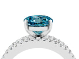 White gold Round Cut Blue Topaz Solitaire Ring with Pavé and Channel Set Band_4