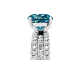White gold Round Cut Blue Topaz Solitaire Ring with Pavé and Channel Set Band_5