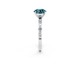 White gold Round Cut Blue Topaz Solitaire Ring with Pave Band and Four Prong Setting_26