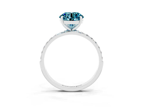 White gold Round Cut Blue Topaz Solitaire Ring with Pave Band and Four Prong Setting_27