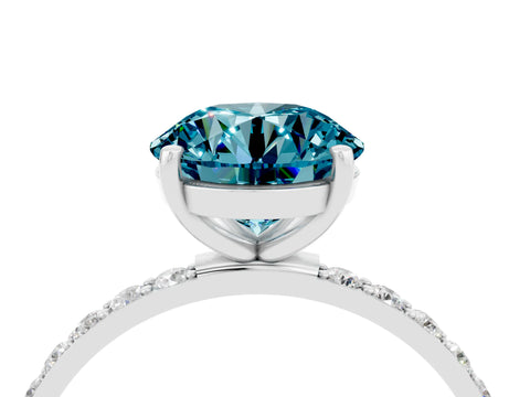 White gold Round Cut Blue Topaz Solitaire Ring with Pave Band and Four Prong Setting_28