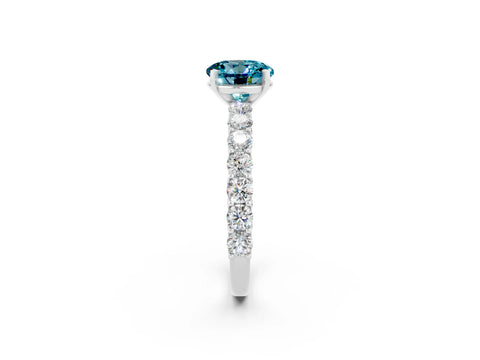 White gold Round Cut Blue Topaz Solitaire Ring with Shared Prong Pavé Band and Four-Prong Setting_2