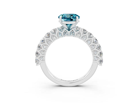 White gold Round Cut Blue Topaz Solitaire Ring with Shared Prong Pavé Band and Four-Prong Setting_3