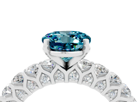 White gold Round Cut Blue Topaz Solitaire Ring with Shared Prong Pavé Band and Four-Prong Setting_4