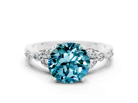 White gold Round Cut Blue Topaz Solitaire Ring with Side Stones and Four-Prong Setting_48