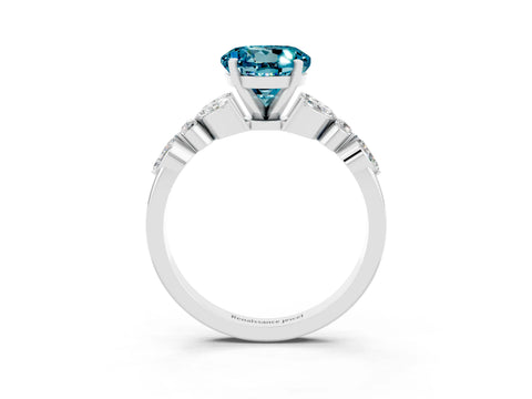 White gold Round Cut Blue Topaz Solitaire Ring with Side Stones and Four-Prong Setting_51