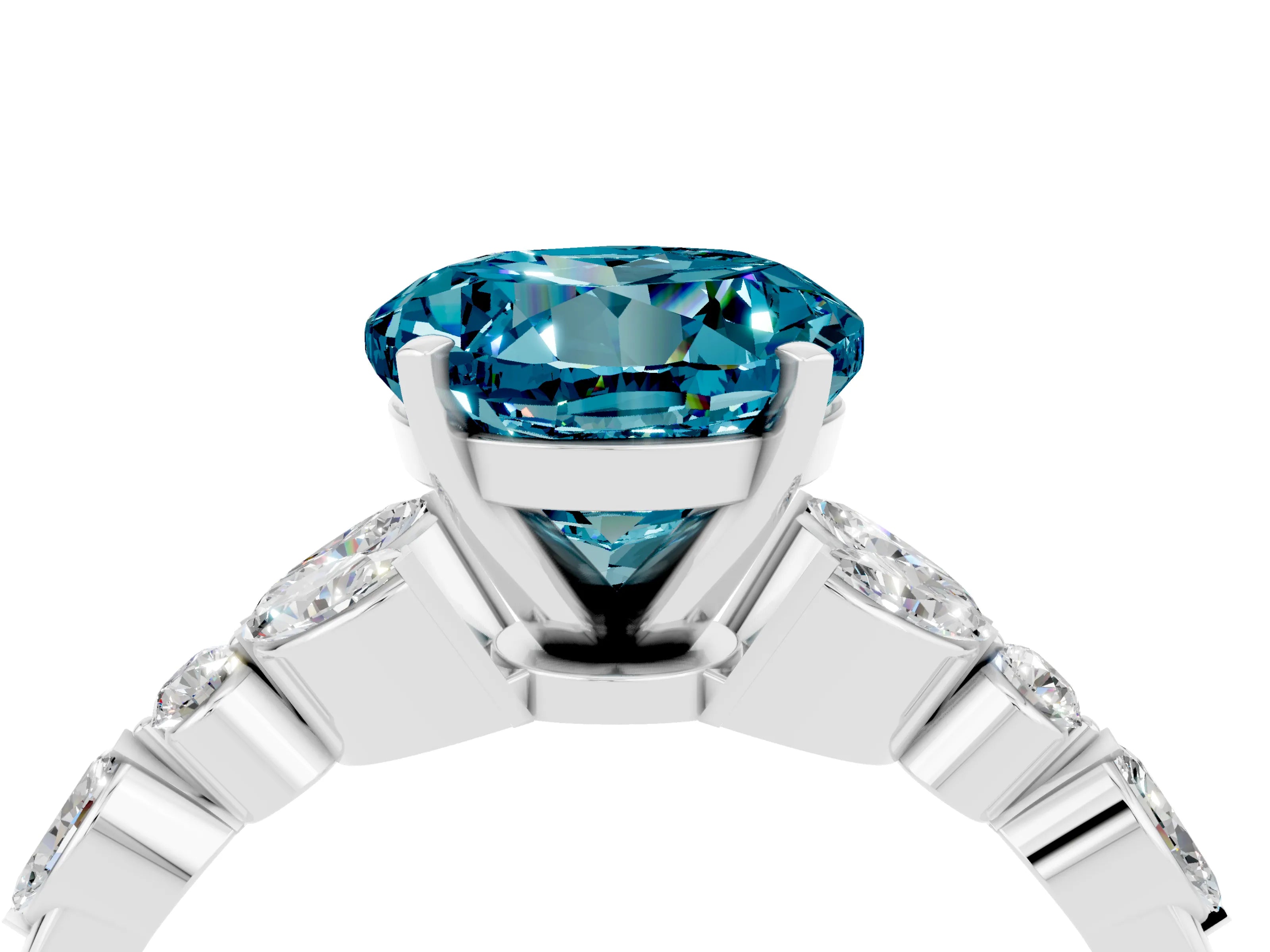 White gold Round Cut Blue Topaz Solitaire Ring with Side Stones and Four-Prong Setting_52