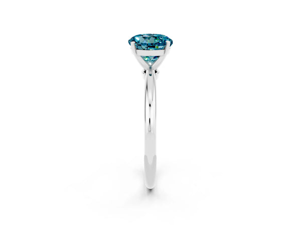 White gold Round Cut Blue Topaz Solitaire Ring with Six-Prong Setting and Classic Band