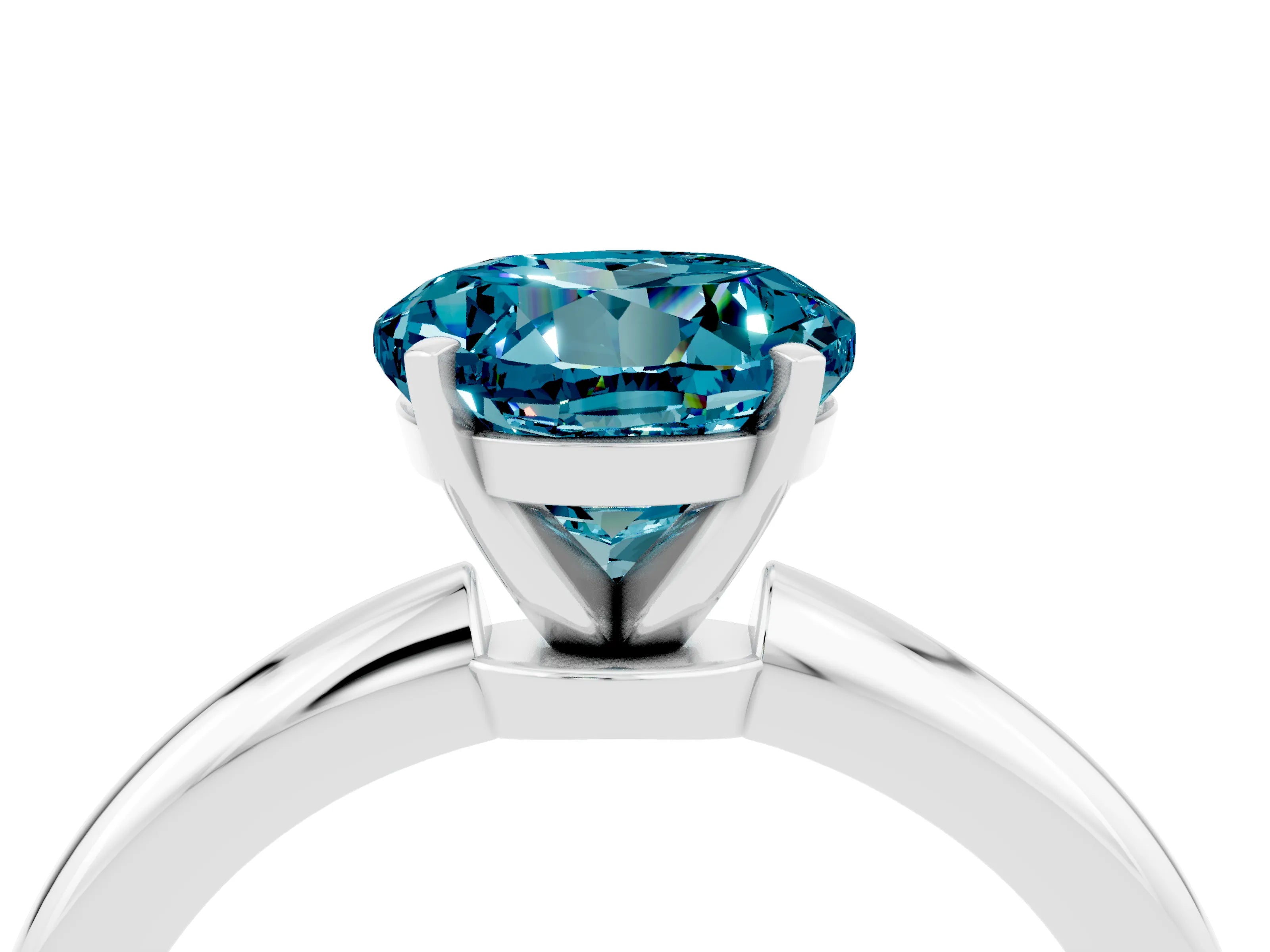 White gold Round Cut Blue Topaz Solitaire Ring with Six-Prong Setting and Classic Band_4