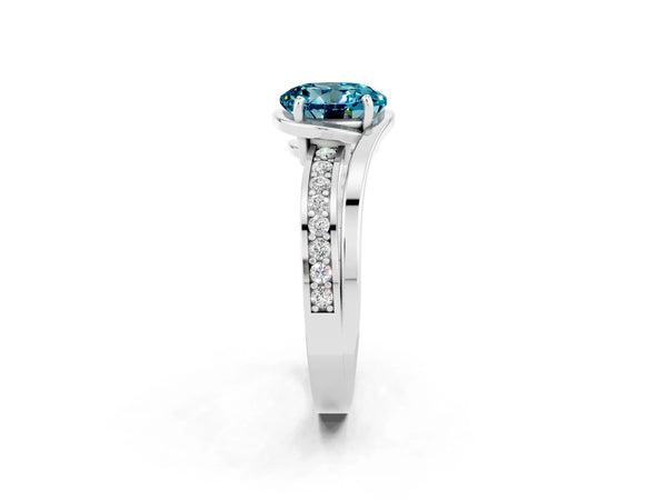 White gold Round Cut Blue Topaz Solitaire Ring with Split Shank and Prong Setting