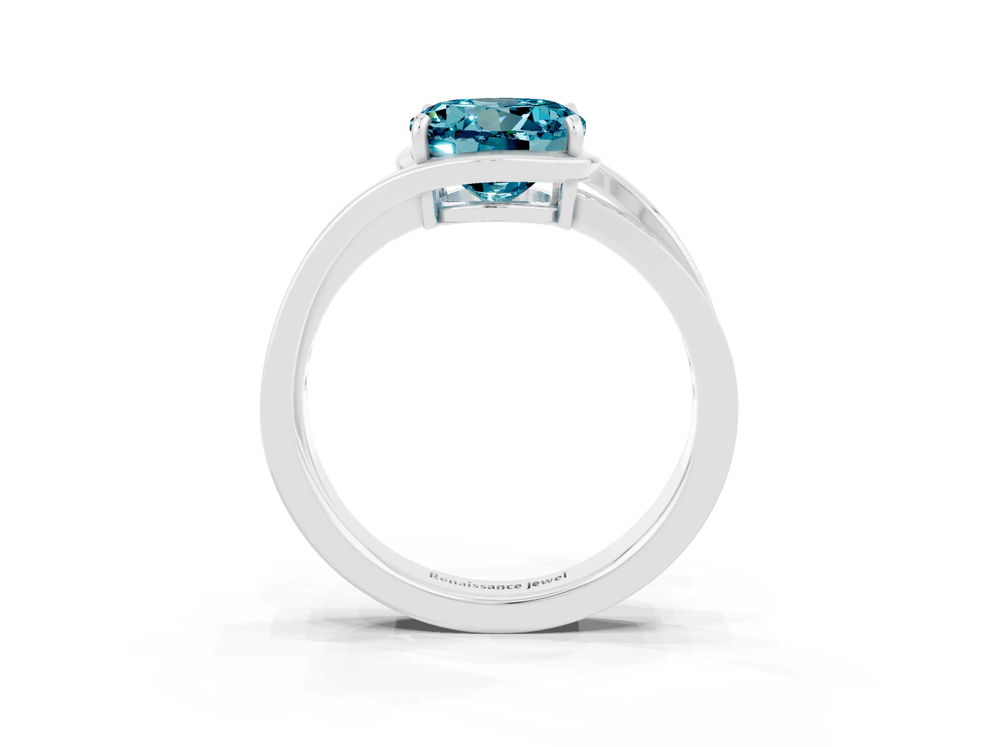 White gold Round Cut Blue Topaz Solitaire Ring with Split Shank and Prong Setting_3