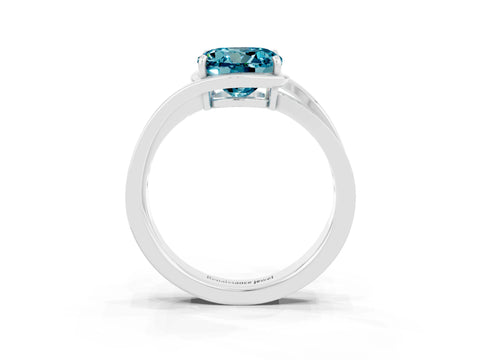 White gold Round Cut Blue Topaz Solitaire Ring with Split Shank and Prong Setting_3