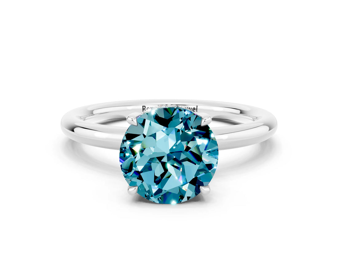 White gold Round Cut Blue Topaz Solitaire Ring with Thin Band and Four-Prong Setting_12