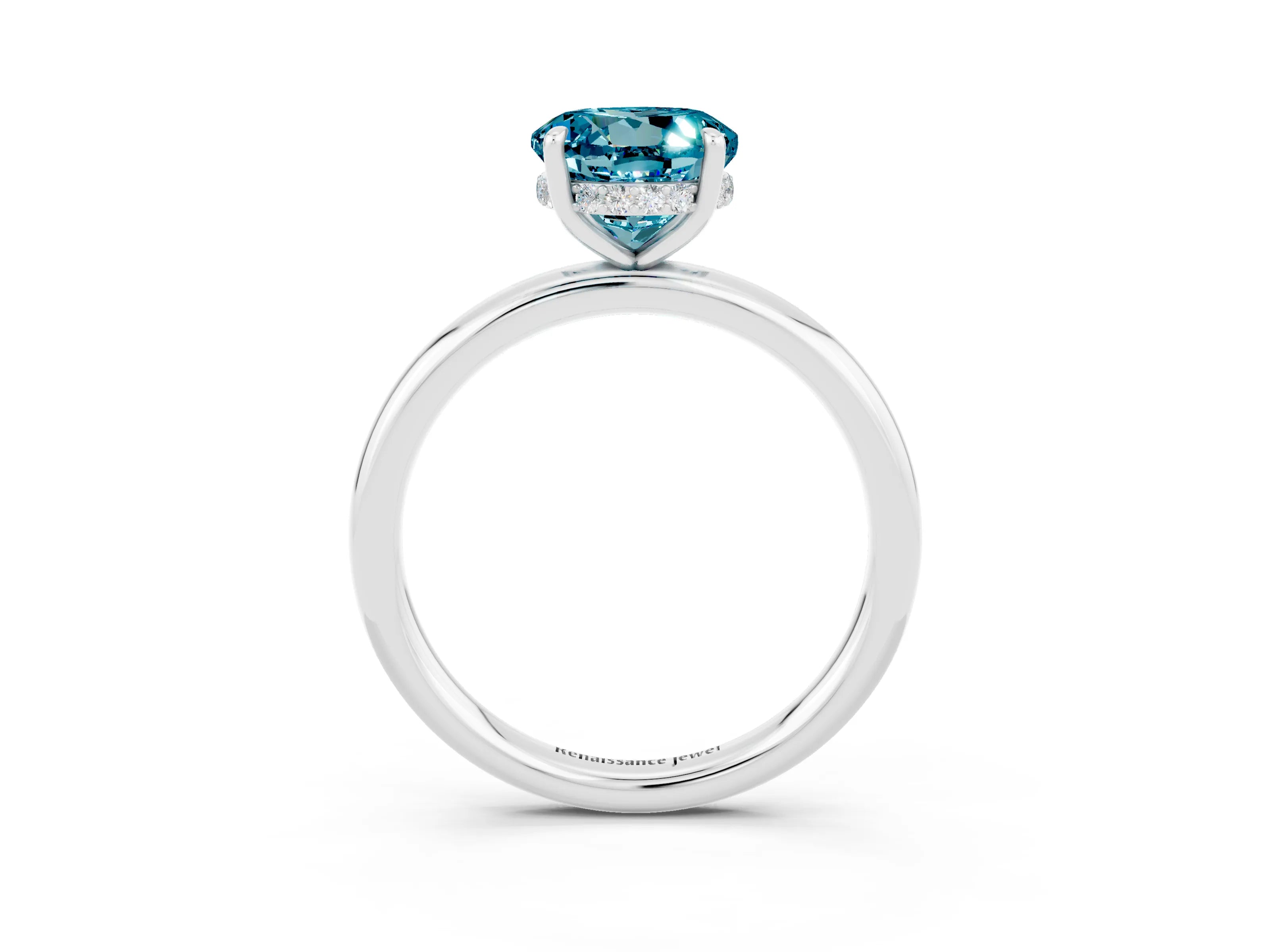 White gold Round Cut Blue Topaz Solitaire Ring with Thin Band and Four-Prong Setting_15
