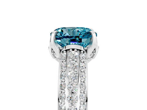 White gold Round Cut Blue Topaz Solitaire Ring with Three-Row Pavé Band and Four-Prong Setting_17