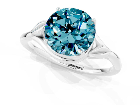 White gold Round Cut Blue Topaz Solitaire Ring with Twist Band and Four-Prong Setting_13