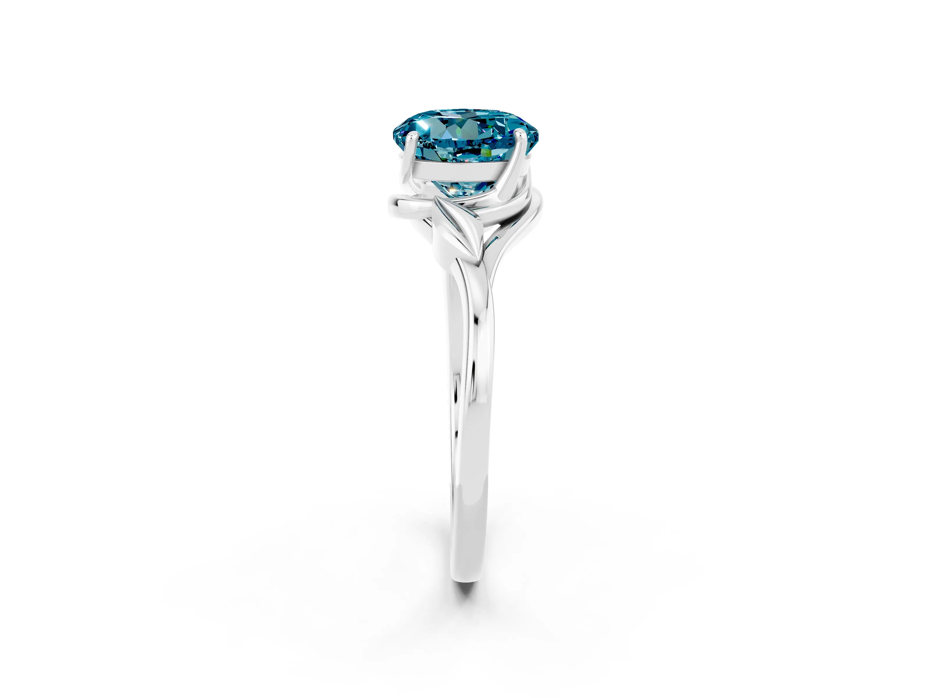 White gold Round Cut Blue Topaz Solitaire Ring with Twist Band and Four-Prong Setting_14