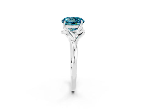 White gold Round Cut Blue Topaz Solitaire Ring with Twist Band and Four-Prong Setting_14